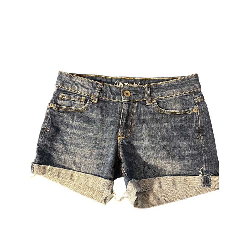 Aeropostale Boyfriend Denim Jean Shorts Blue Cuffed Relaxed Fit Sz 2 Inseam 4"